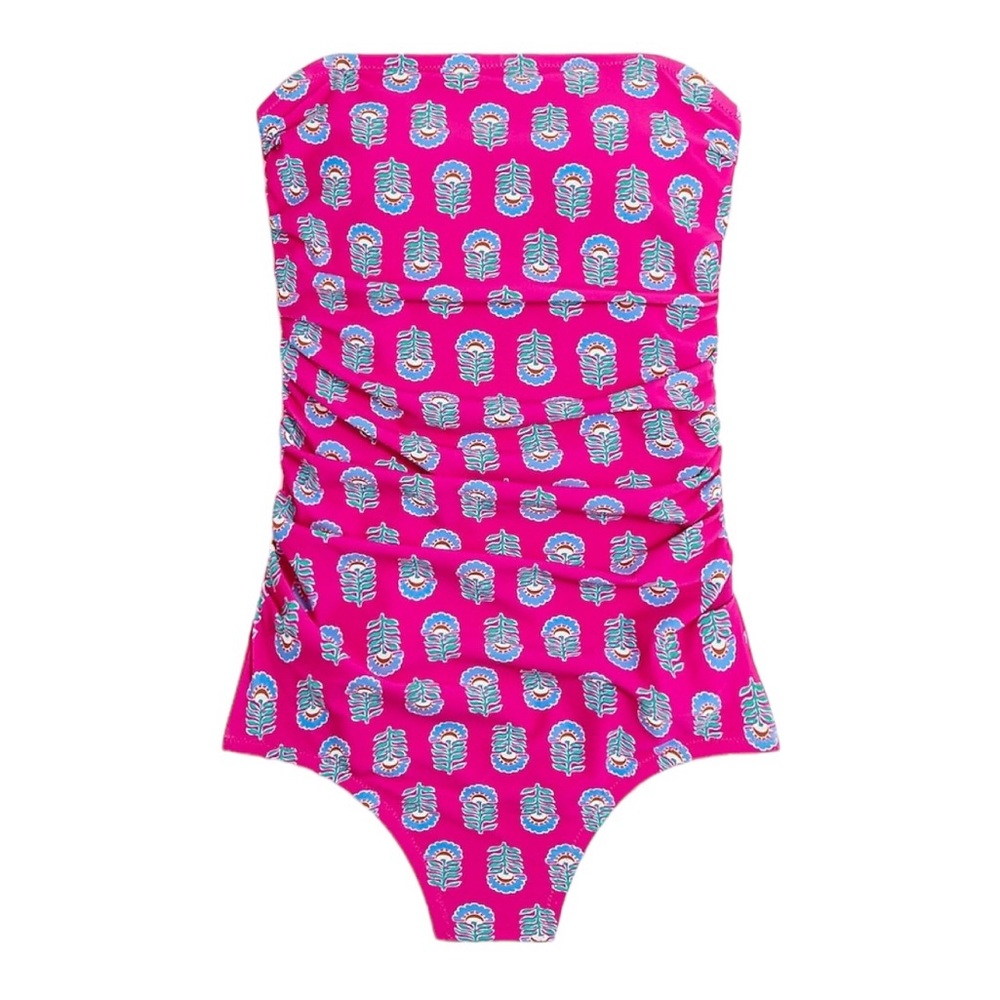 J Crew Factory Strapless Floral Print One Piece Swimsuit | LARGE